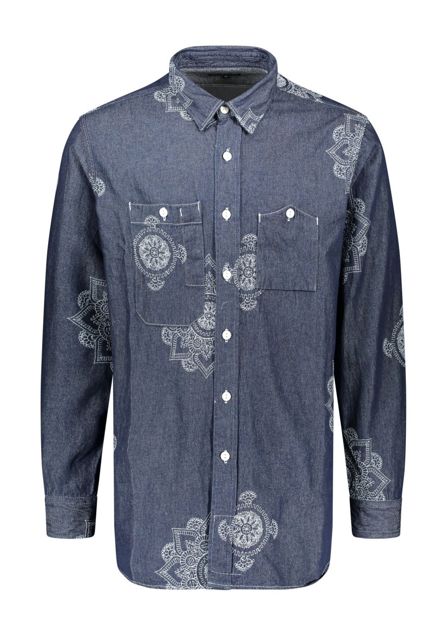 Clothing Engineered Garments | Engineered Garments Floral Crest Embroidered Shirt-Indigo