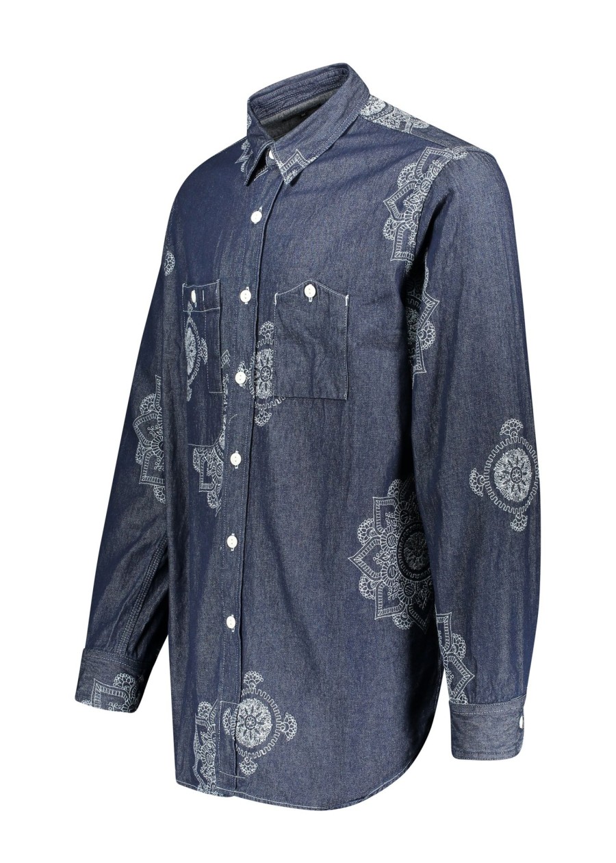 Clothing Engineered Garments | Engineered Garments Floral Crest Embroidered Shirt-Indigo