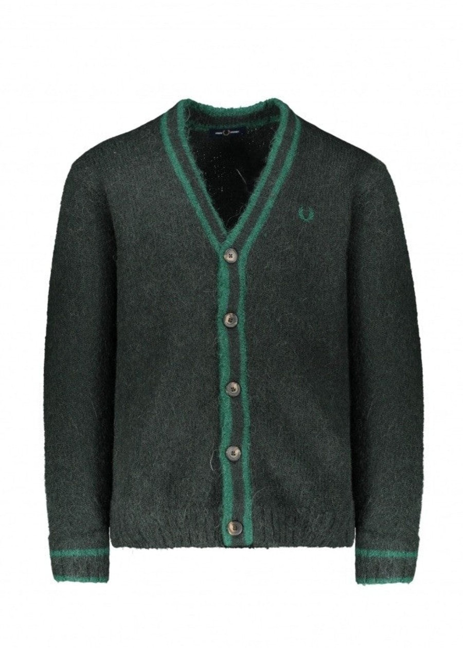 Clothing Fred Perry | Fred Perry Alpaca Blend Cardigan-Night Green