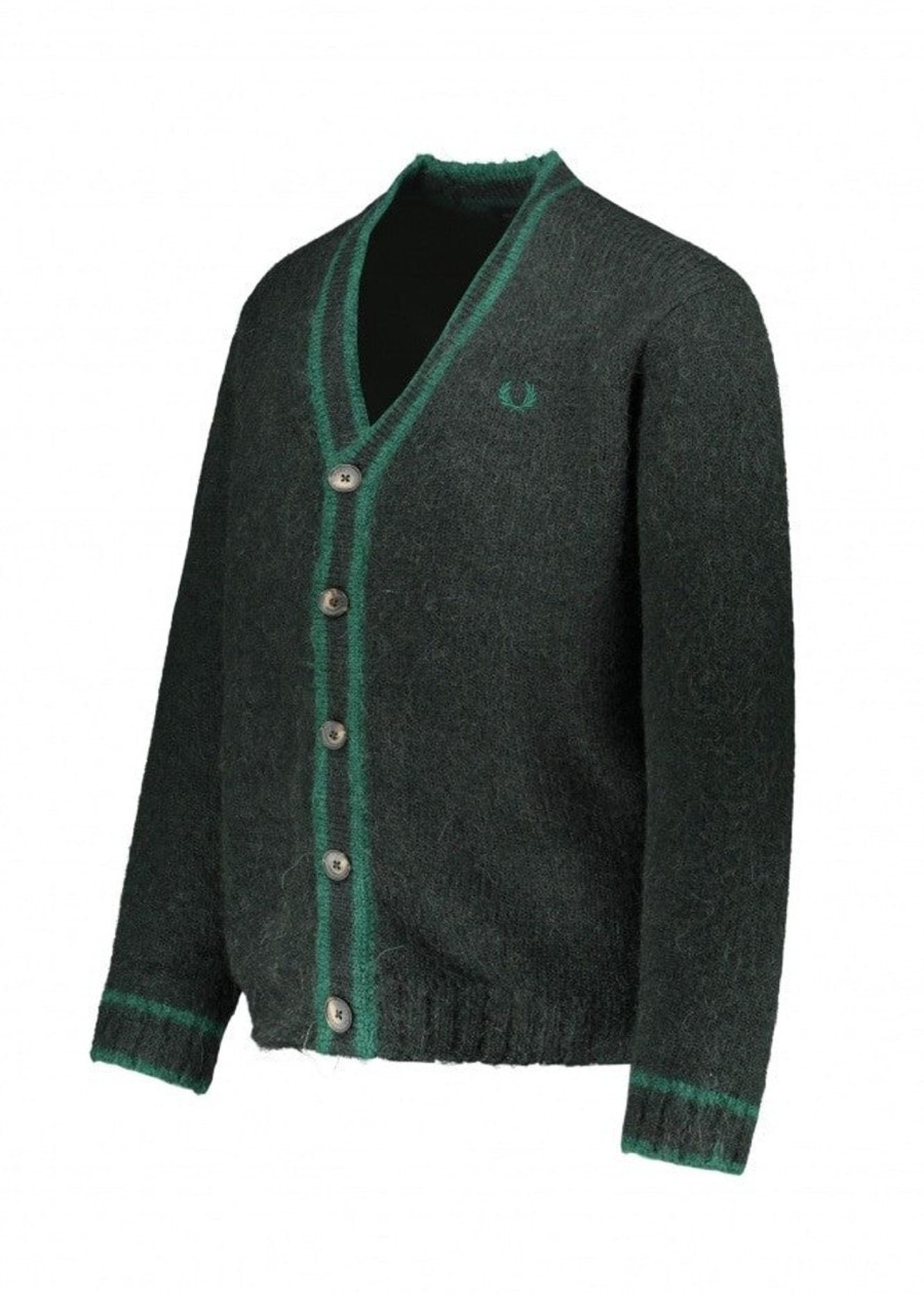 Clothing Fred Perry | Fred Perry Alpaca Blend Cardigan-Night Green