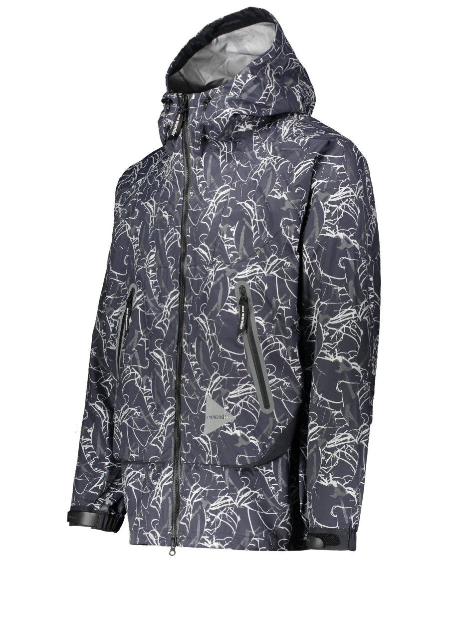 Clothing And Wander | And Wander Reflective Printed Rain Jacket-Charcoal