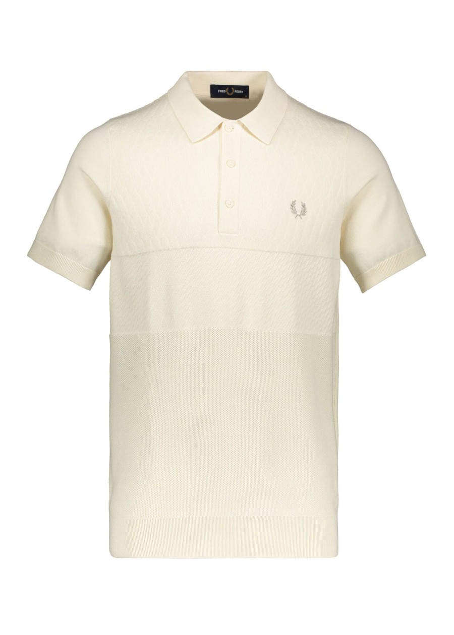 Clothing Fred Perry | Fred Perry Tonal Panel Knitted Shirt-Ecru