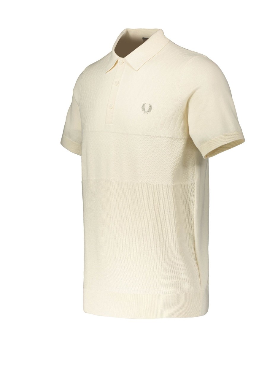 Clothing Fred Perry | Fred Perry Tonal Panel Knitted Shirt-Ecru